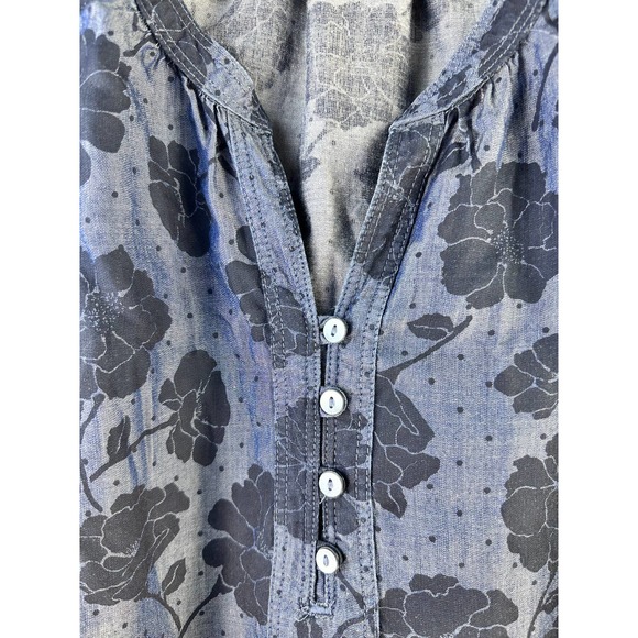 Liz Claiborne Womens Top Sz L Blue Floral Pin Dots Long Sleeves Tie Cuffs V Neck - Picture 4 of 8